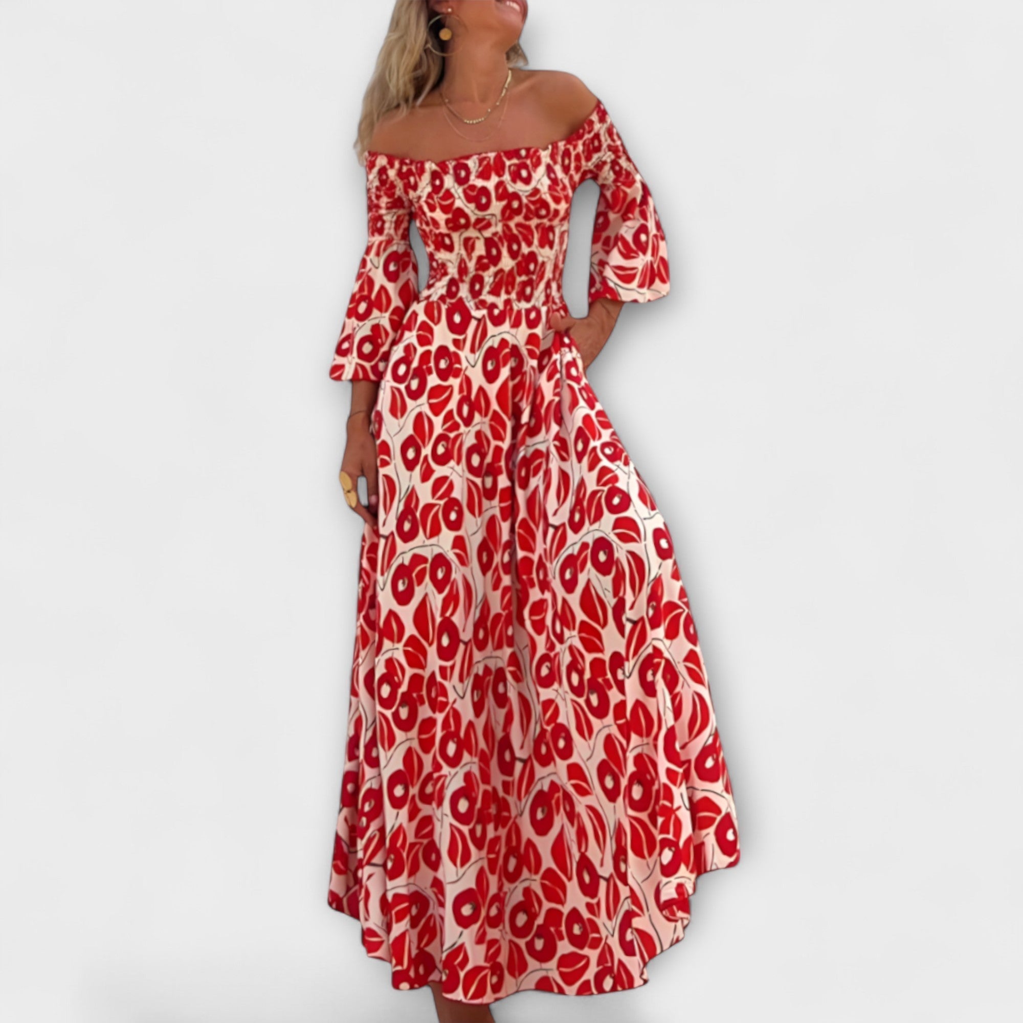 Bella - Abito Off-Shoulder con Fiori Marini