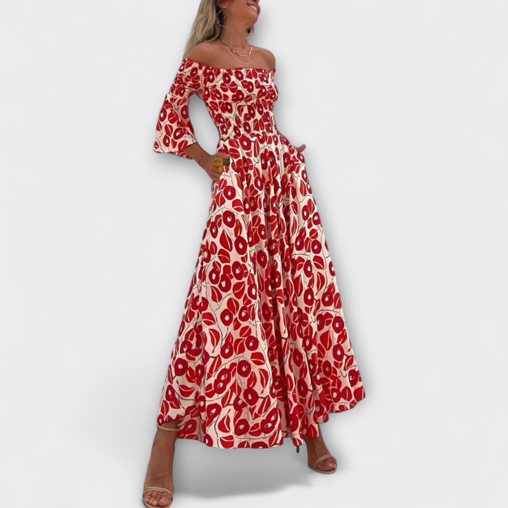 Bella - Abito Off-Shoulder con Fiori Marini