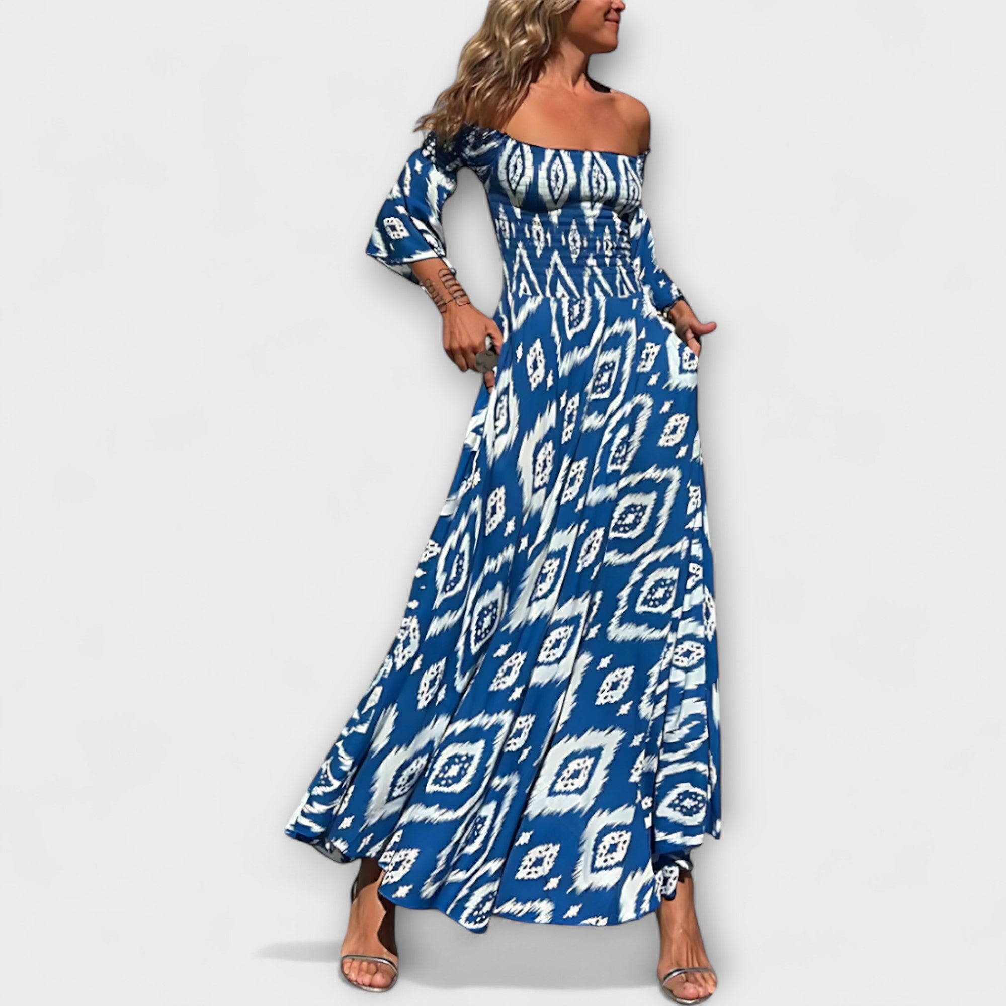 Bella - Abito Off-Shoulder con Fiori Marini