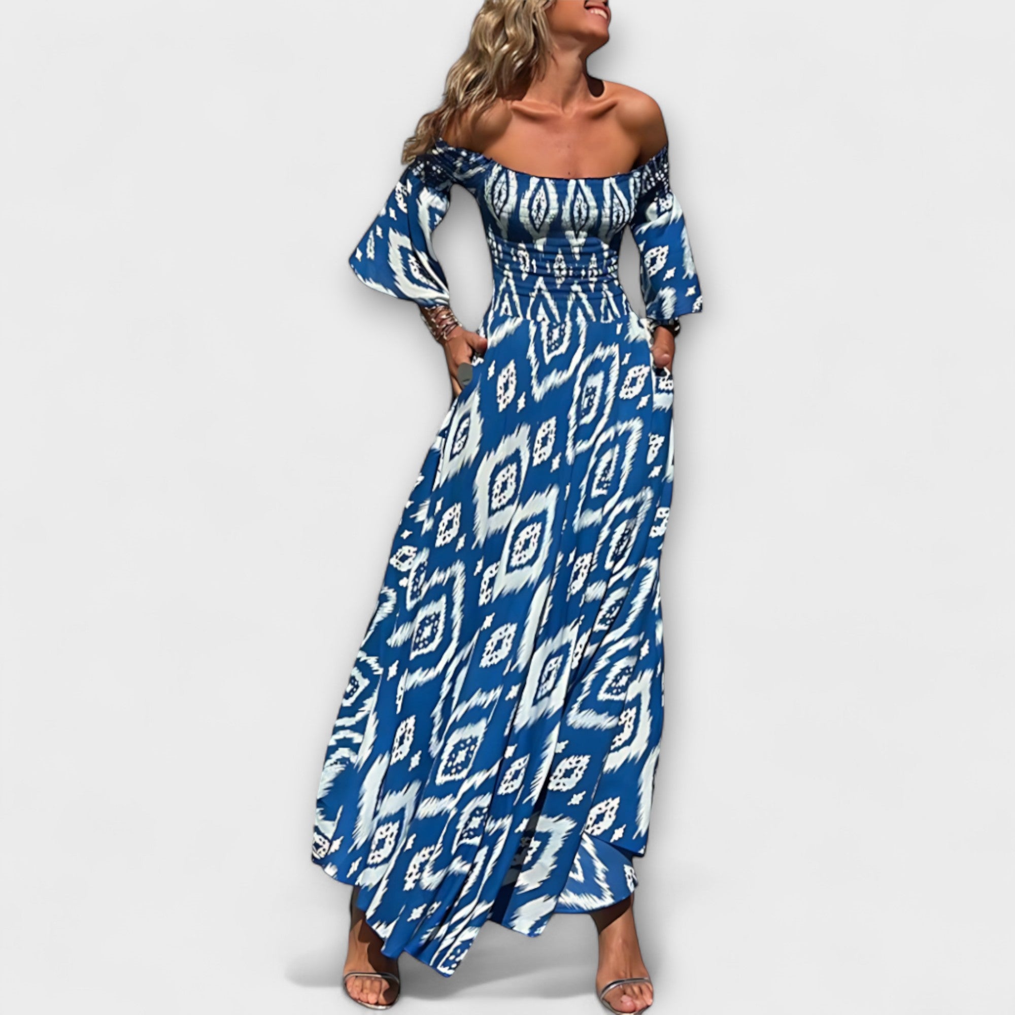 Bella - Abito Off-Shoulder con Fiori Marini