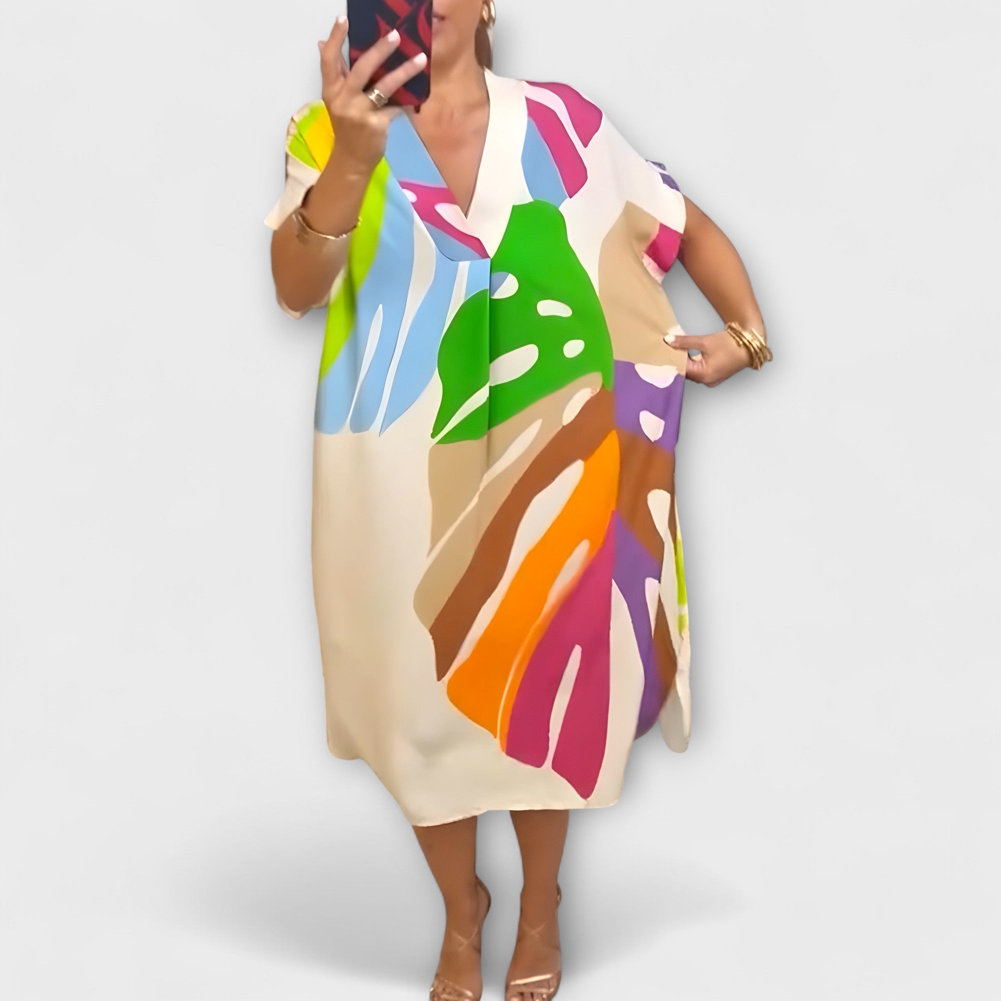 Roos - Abito casual con stampa di foglie colorate