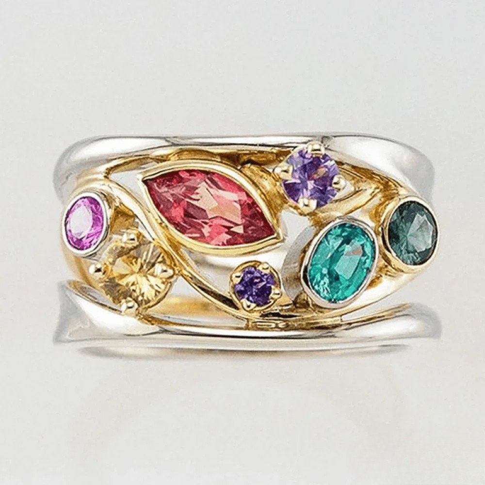 Anello Vintage con Zirconia Color Oro e Argento