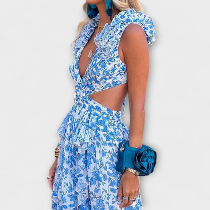 Elin - Maxidress con bordi a volant e dettagli cut-out