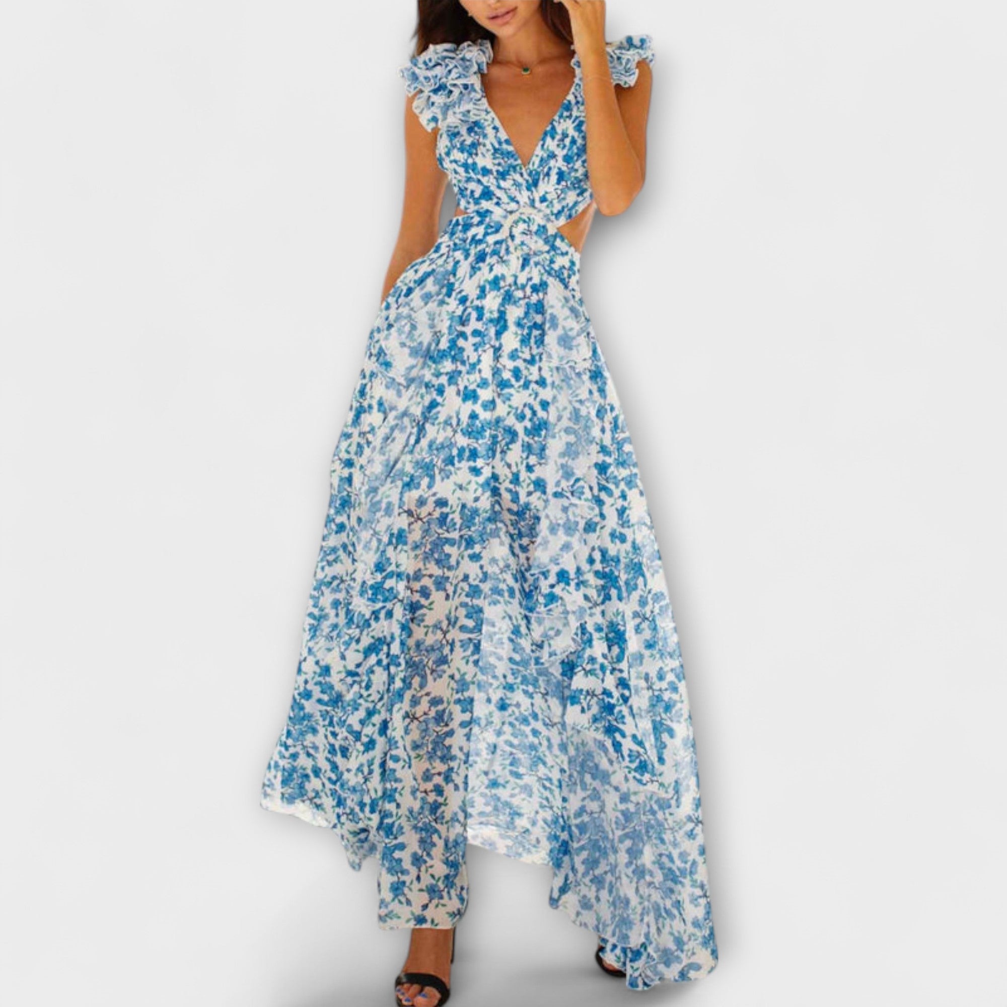 Elin - Maxidress con bordi a volant e dettagli cut-out