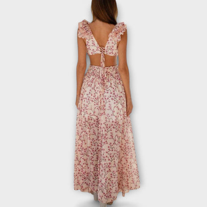 Elin - Maxidress con bordi a volant e dettagli cut-out