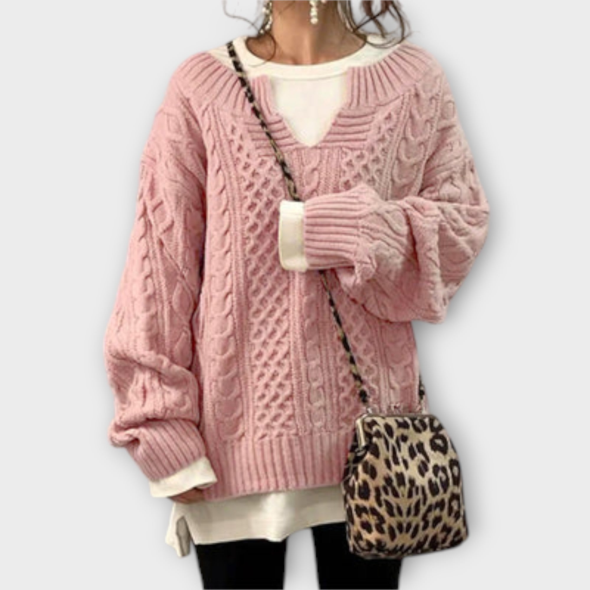 Maglione oversize con motivo a trecce