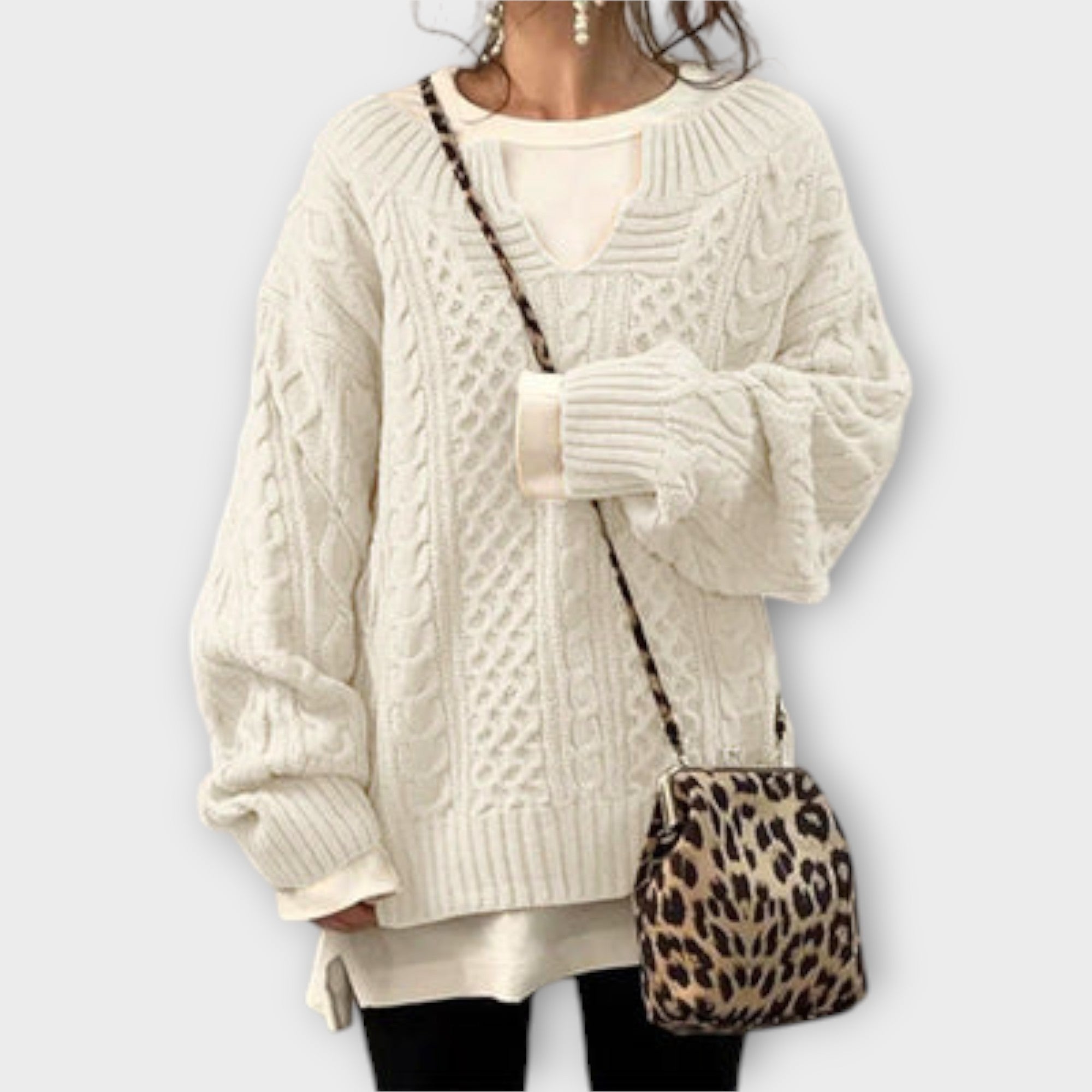 Maglione oversize con motivo a trecce