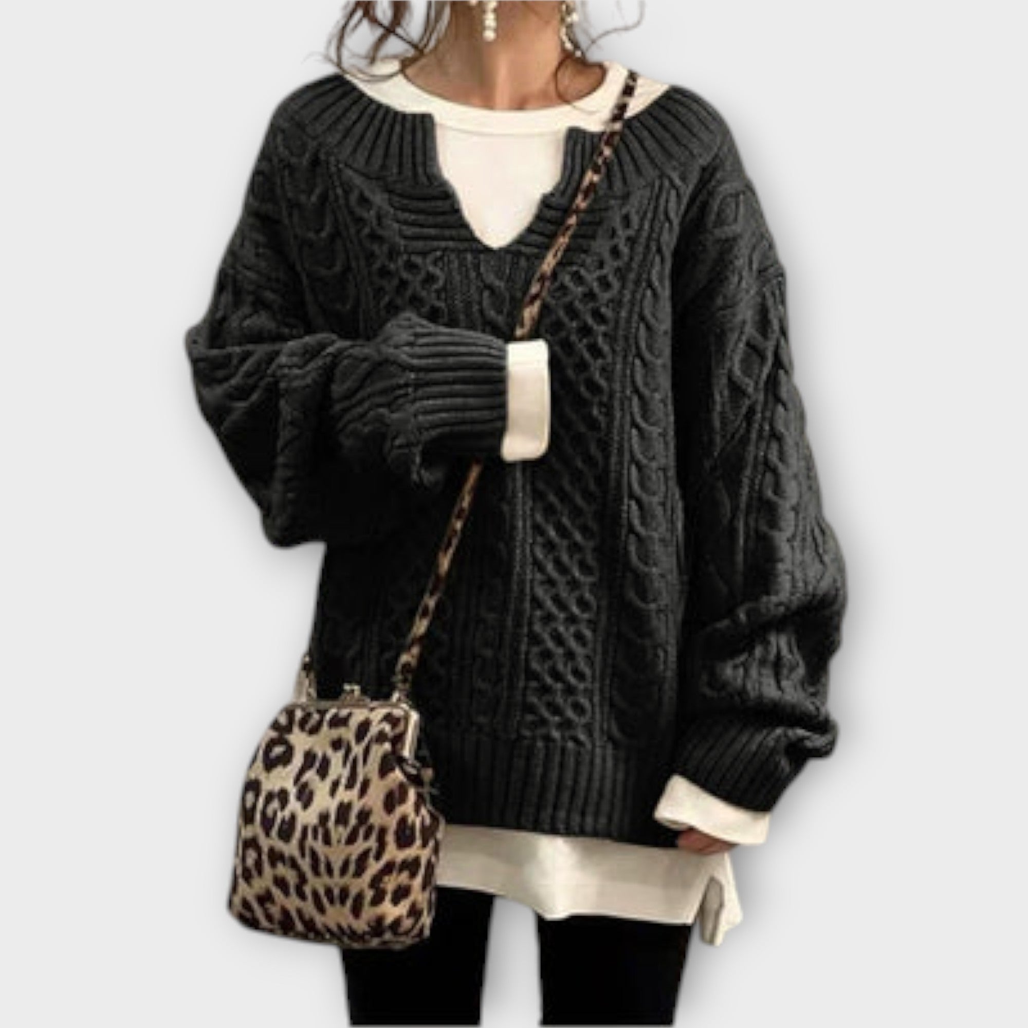 Maglione oversize con motivo a trecce