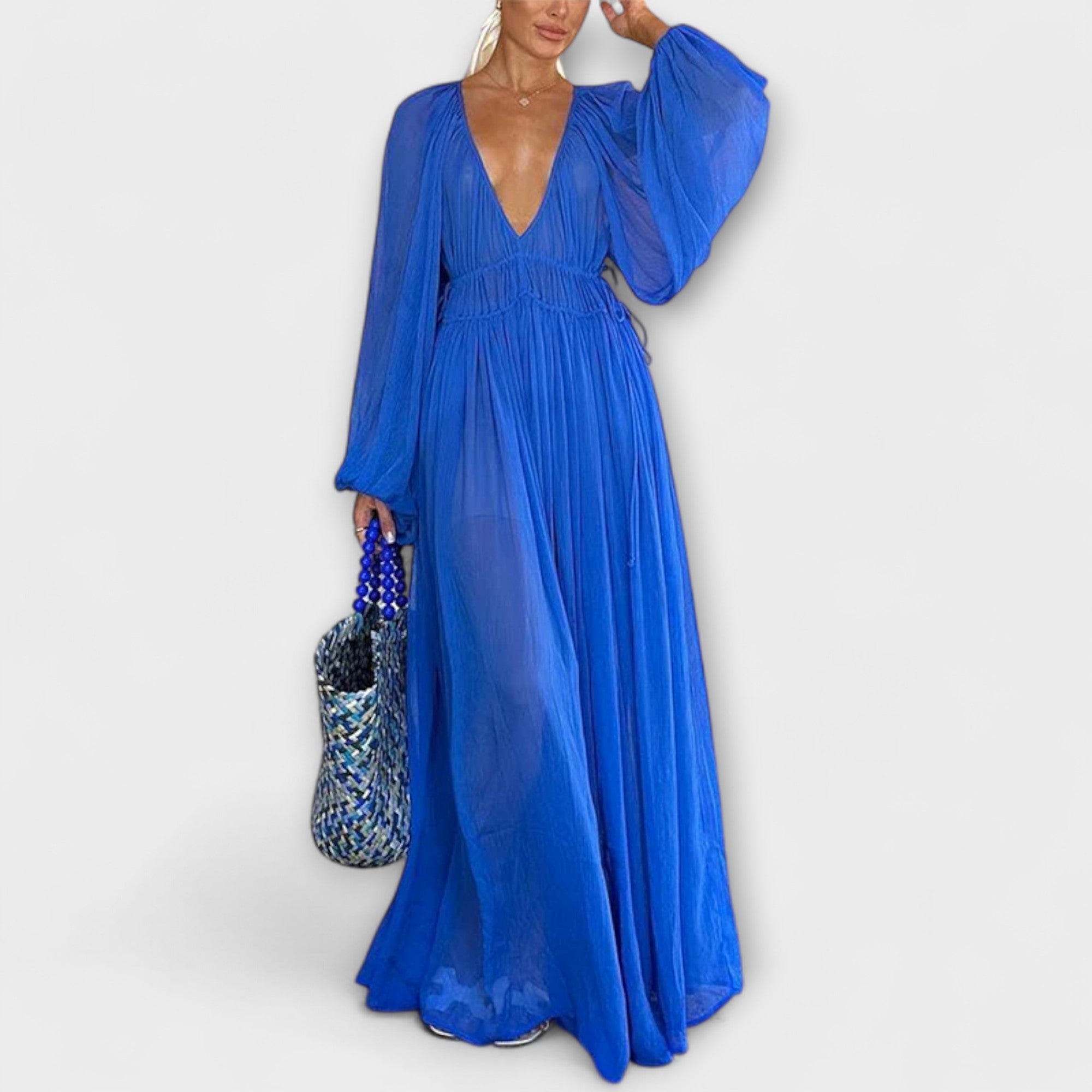 Abito Elegante Plissettato a Maniche Lunghe
