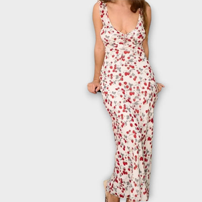 Abito Maxi Plunge con Stampa Floreale Kryptografica