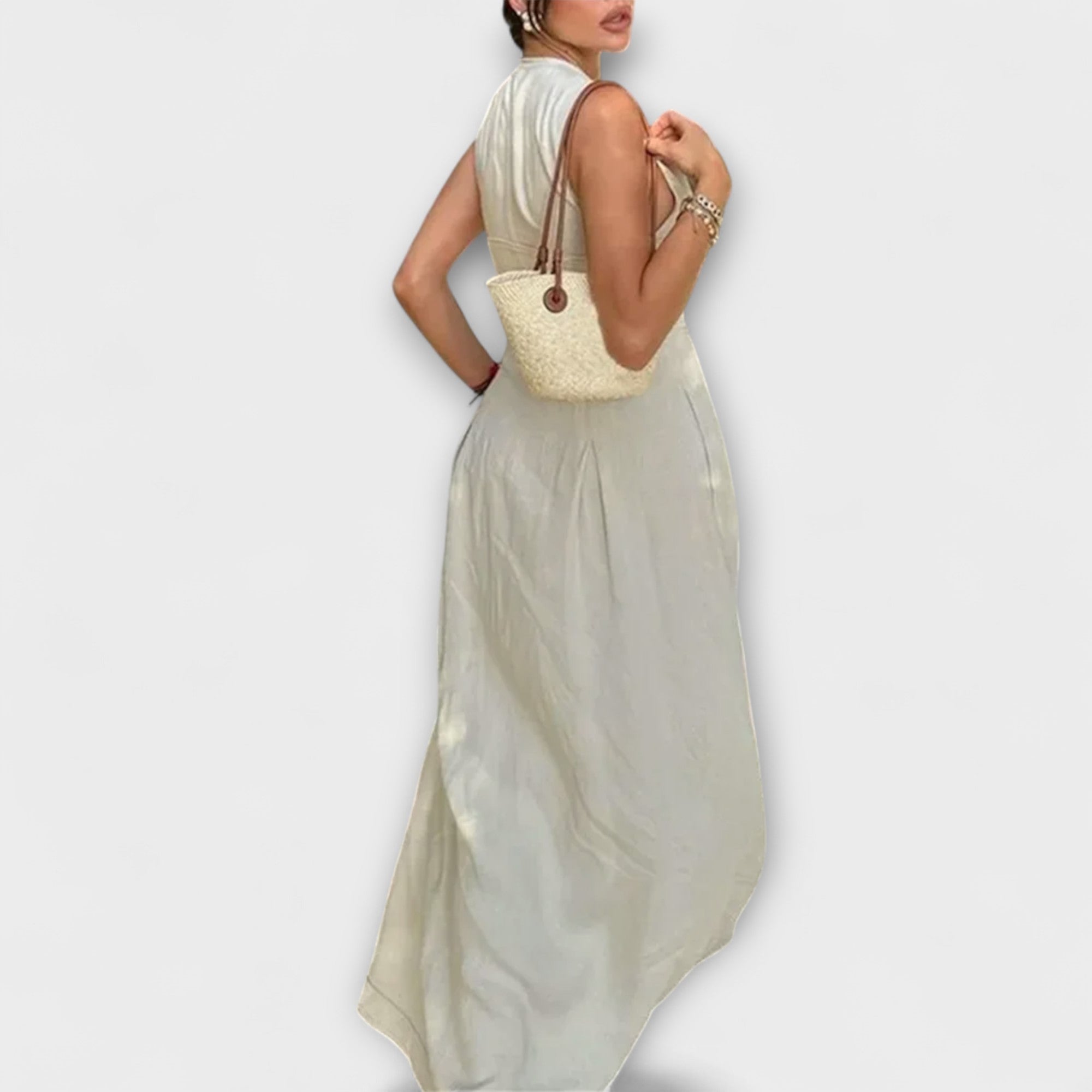 Abito midi bodycon senza maniche plissettato