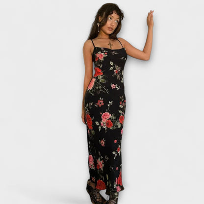 Abito Bodycon con Spalline a Spaghetti con Motivo Floreale
