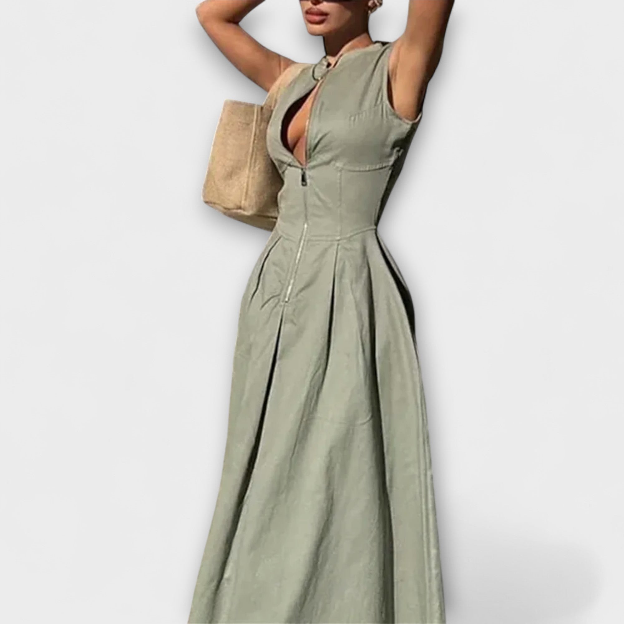 Abito midi bodycon senza maniche plissettato