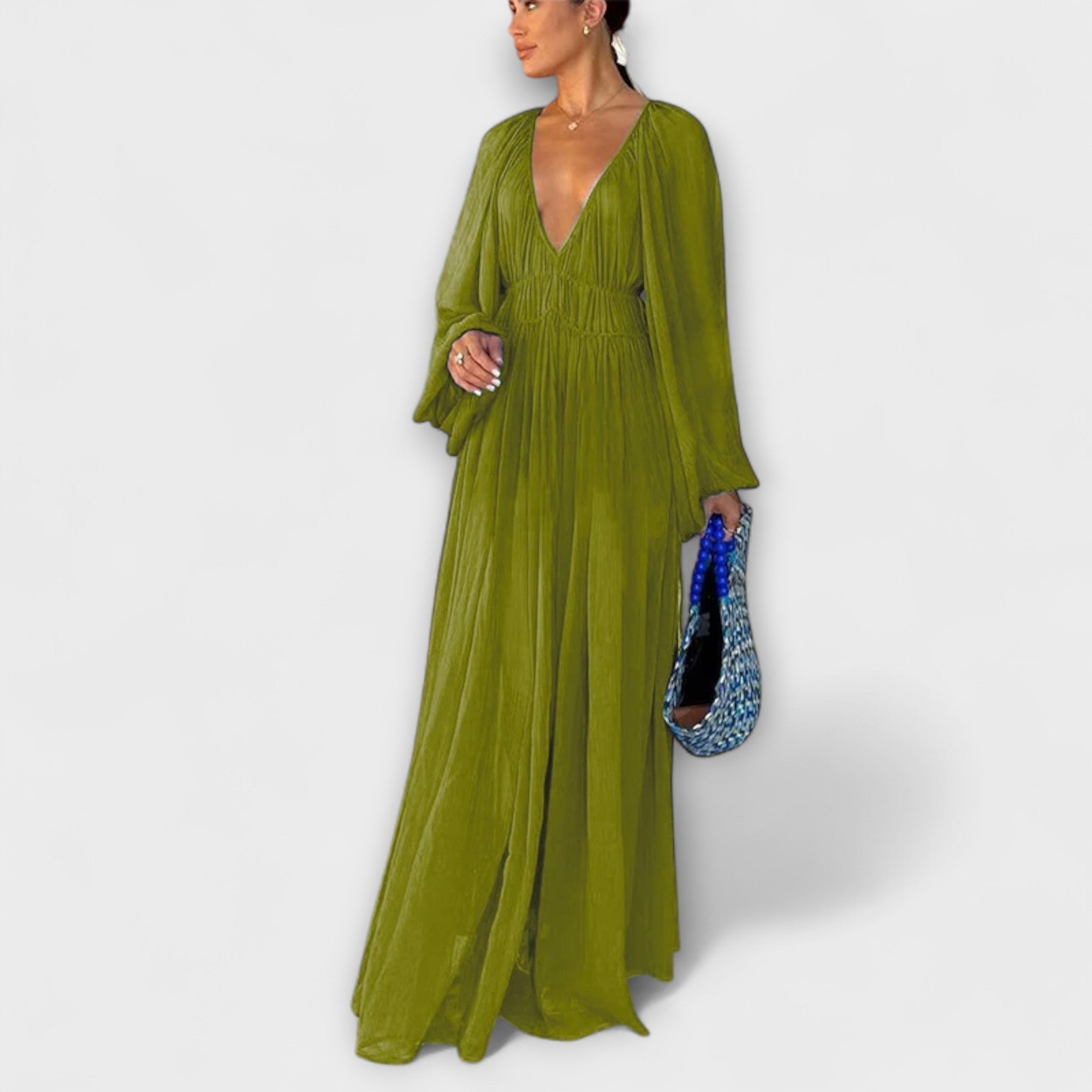 Abito Elegante Plissettato a Maniche Lunghe