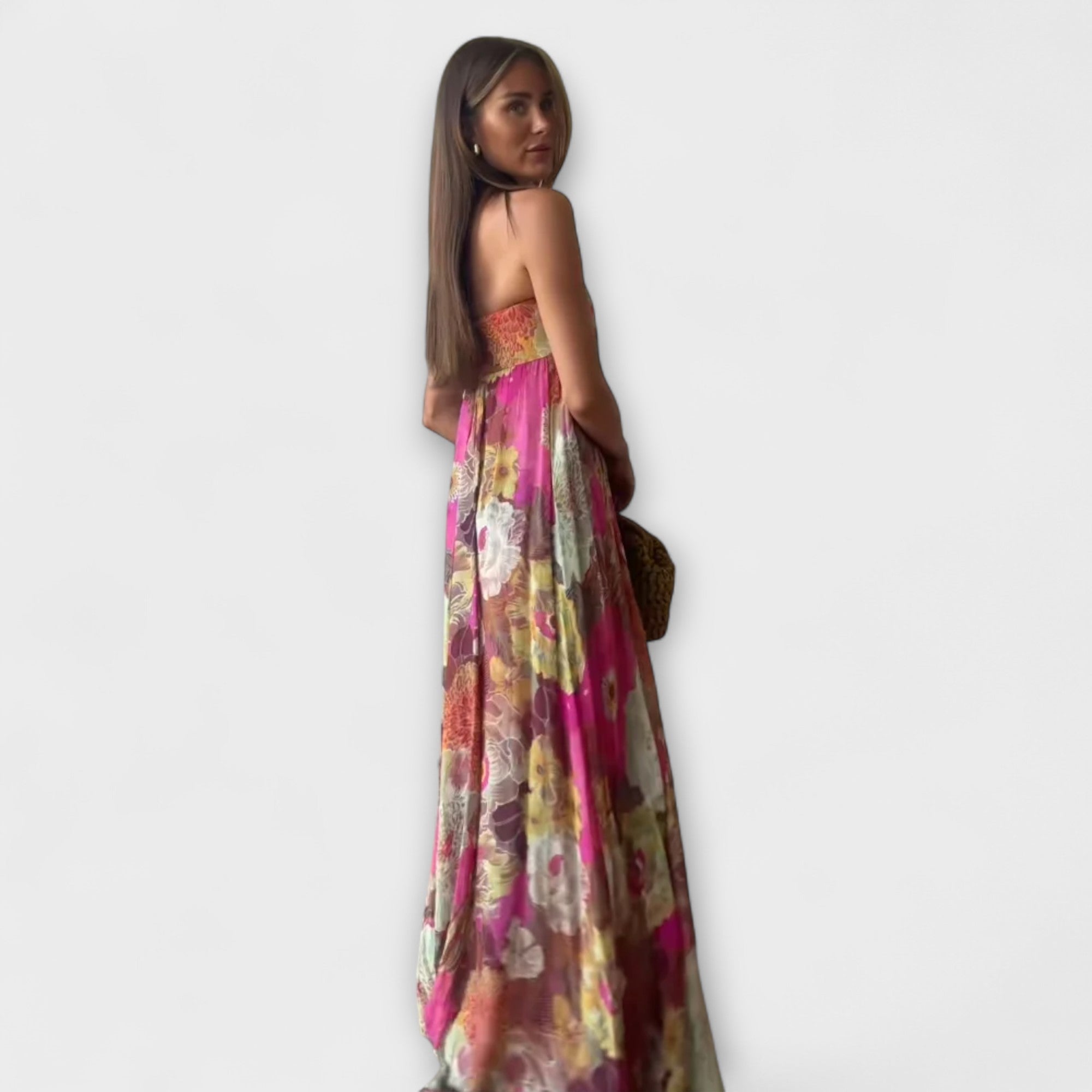 Elegante Abito Maxy Plissettato Senza Spalline