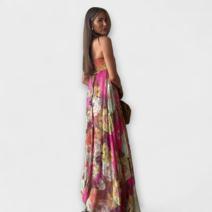 Elegante Abito Maxy Plissettato Senza Spalline