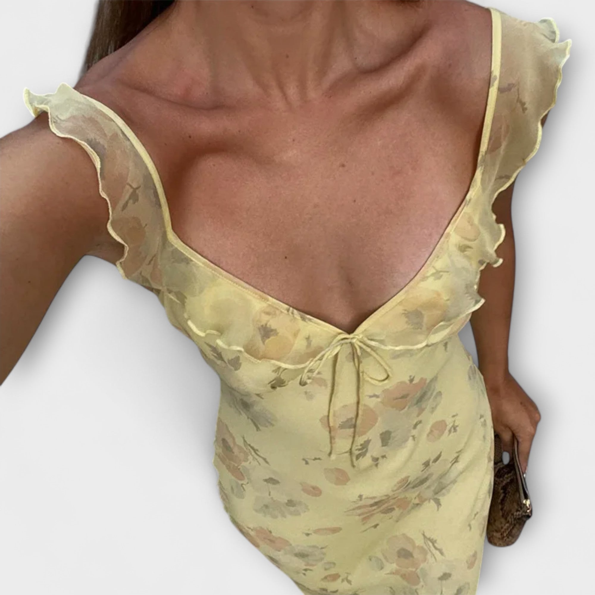 Abito Maxi Plunge con Stampa Floreale Kryptografica