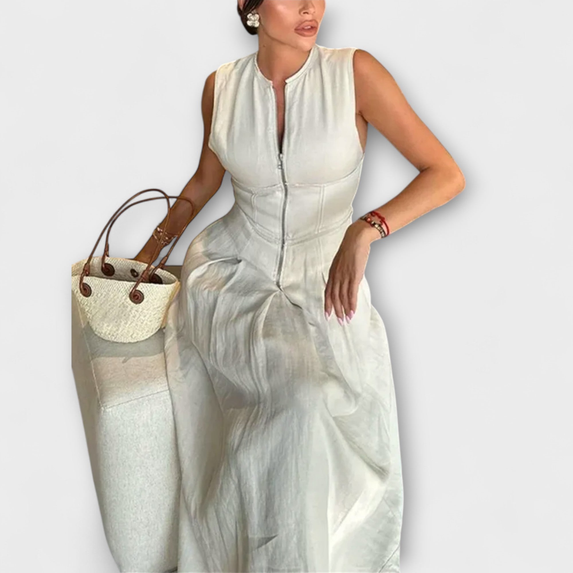 Abito midi bodycon senza maniche plissettato