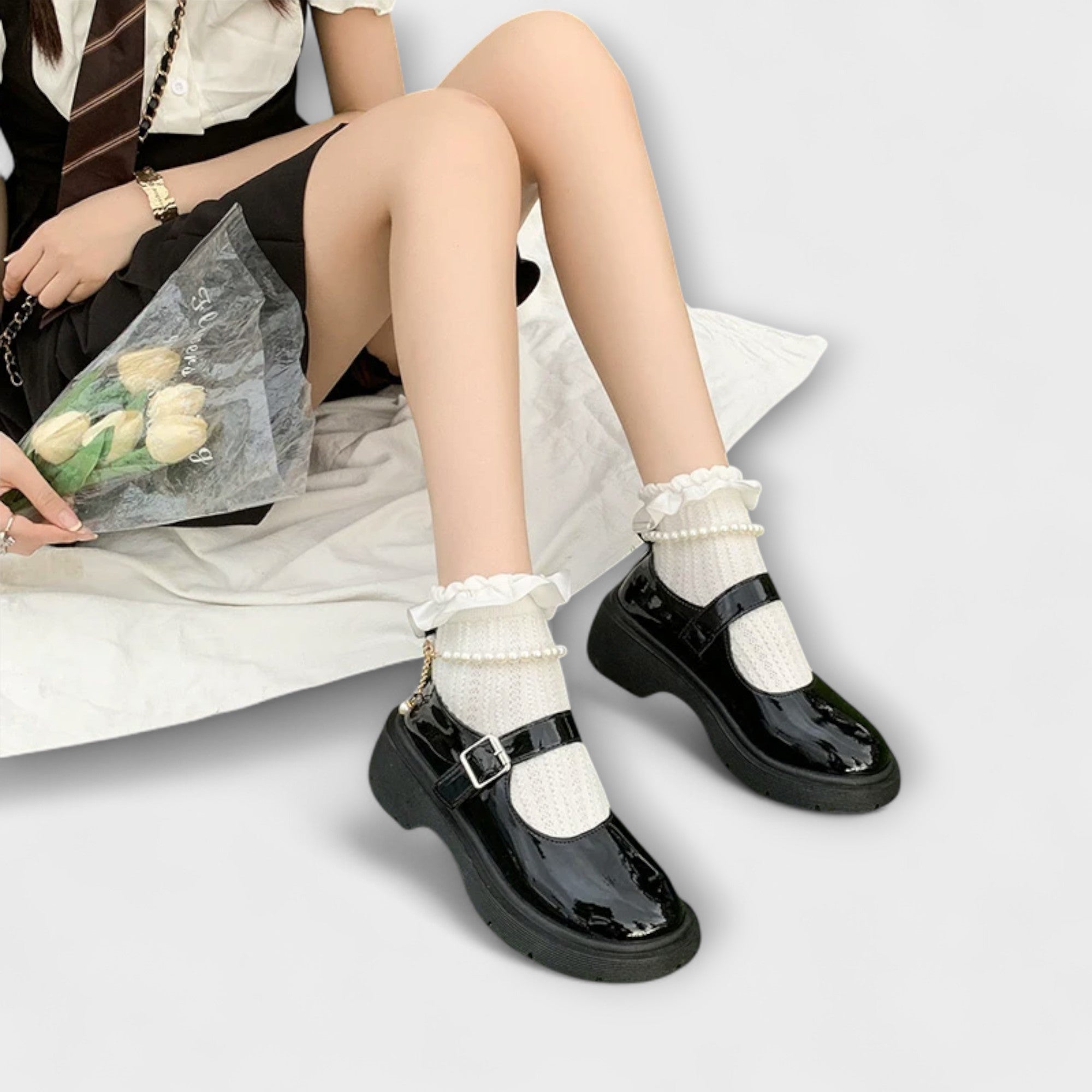Pearl - Scarpe in pelle Mary Jane di lusso con perle