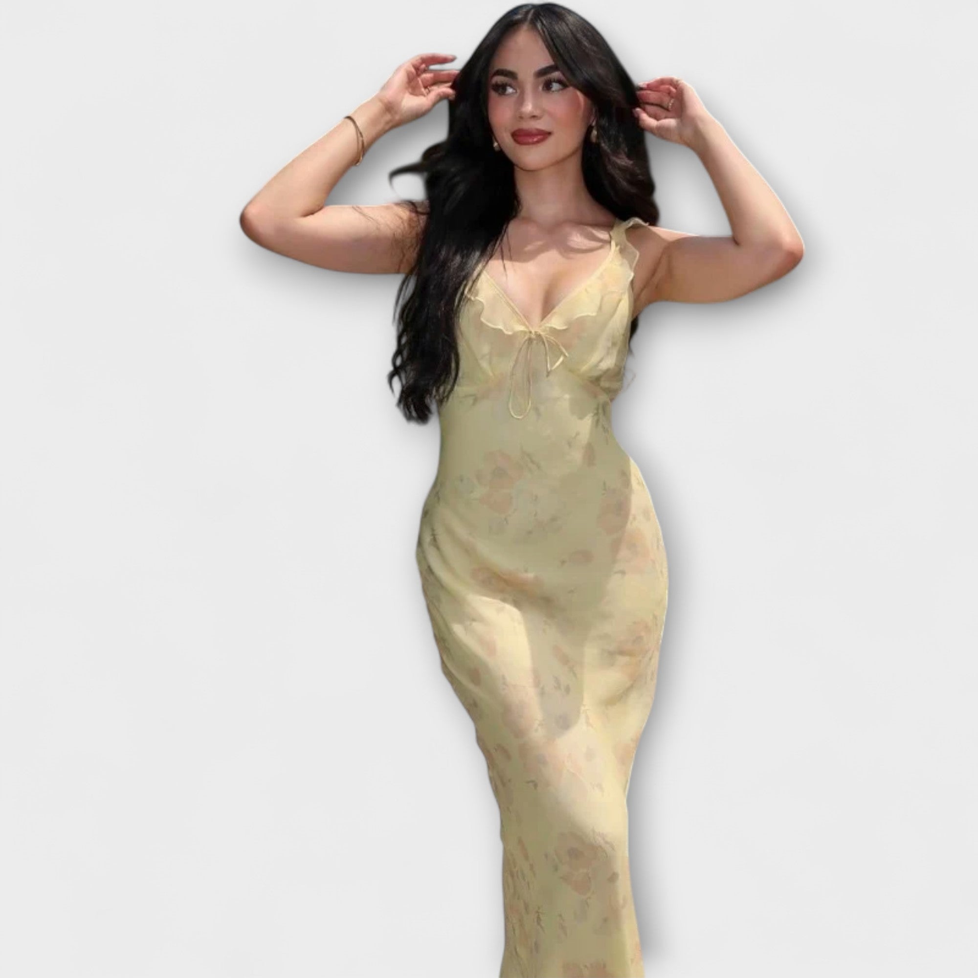 Abito Maxi Plunge con Stampa Floreale Kryptografica