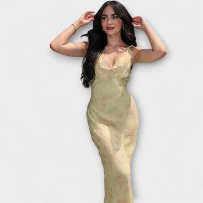 Abito Maxi Plunge con Stampa Floreale Kryptografica