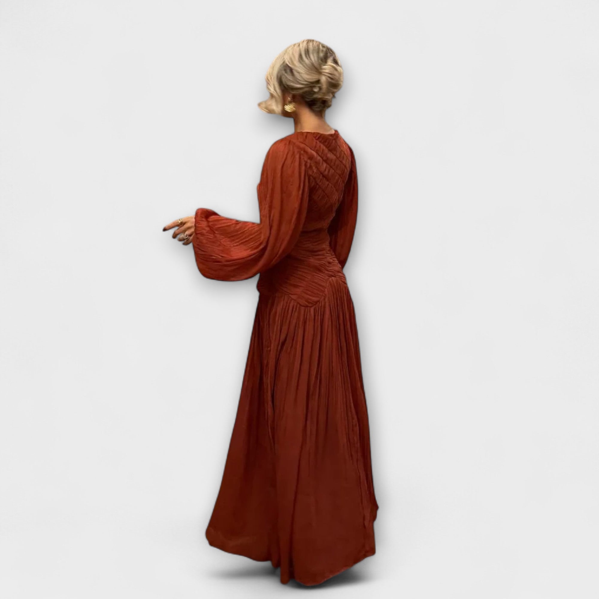 Abito Elegante Plissettato a Maniche Lunghe