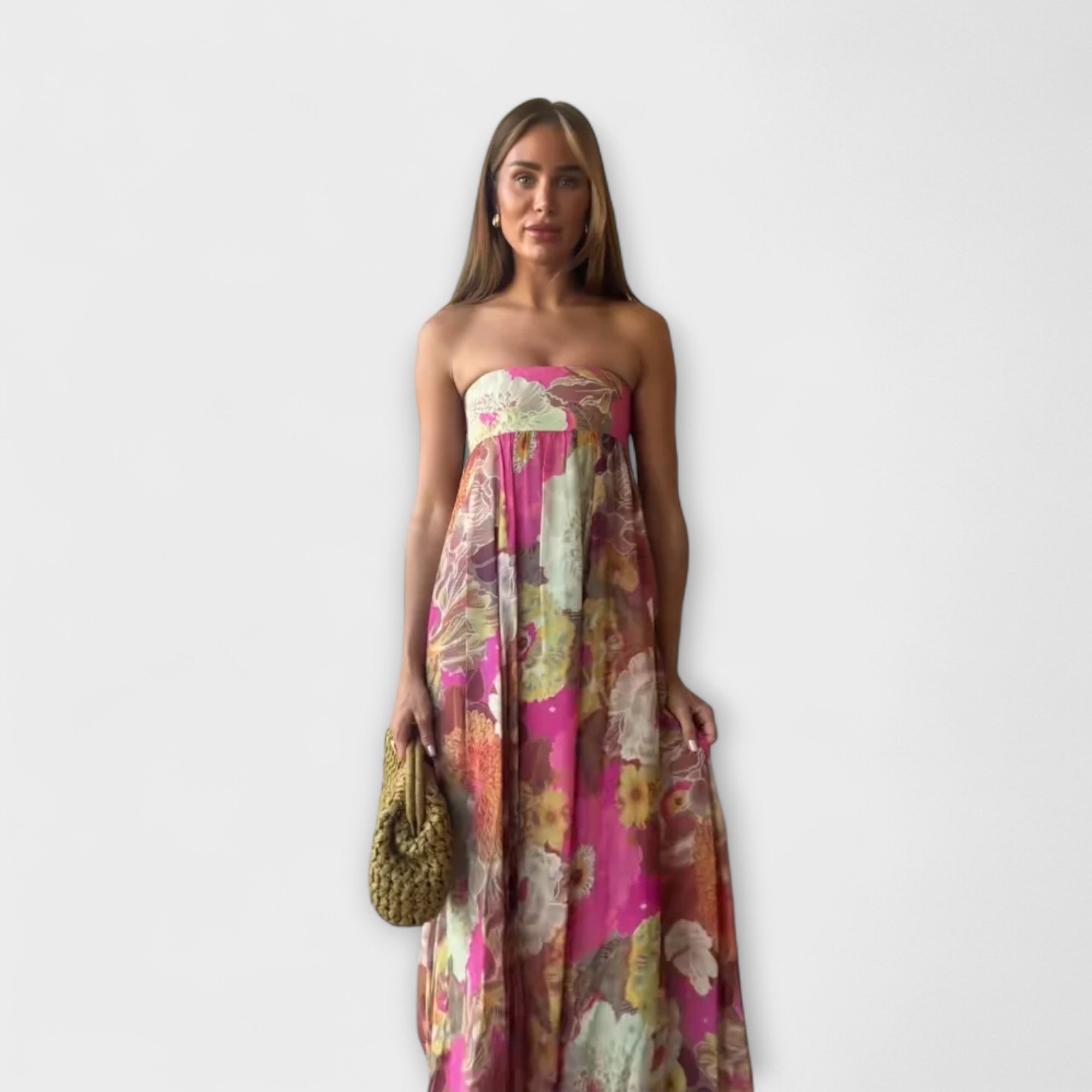 Elegante Abito Maxy Plissettato Senza Spalline