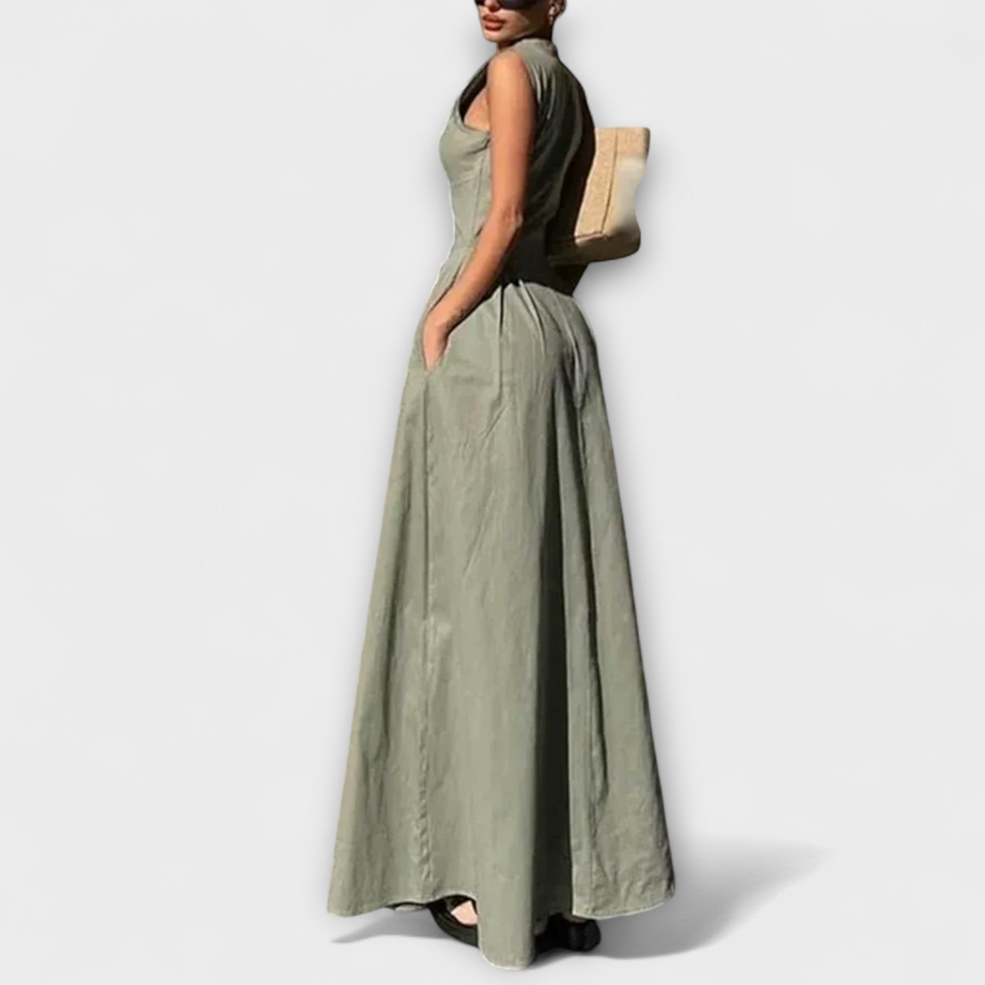 Abito midi bodycon senza maniche plissettato