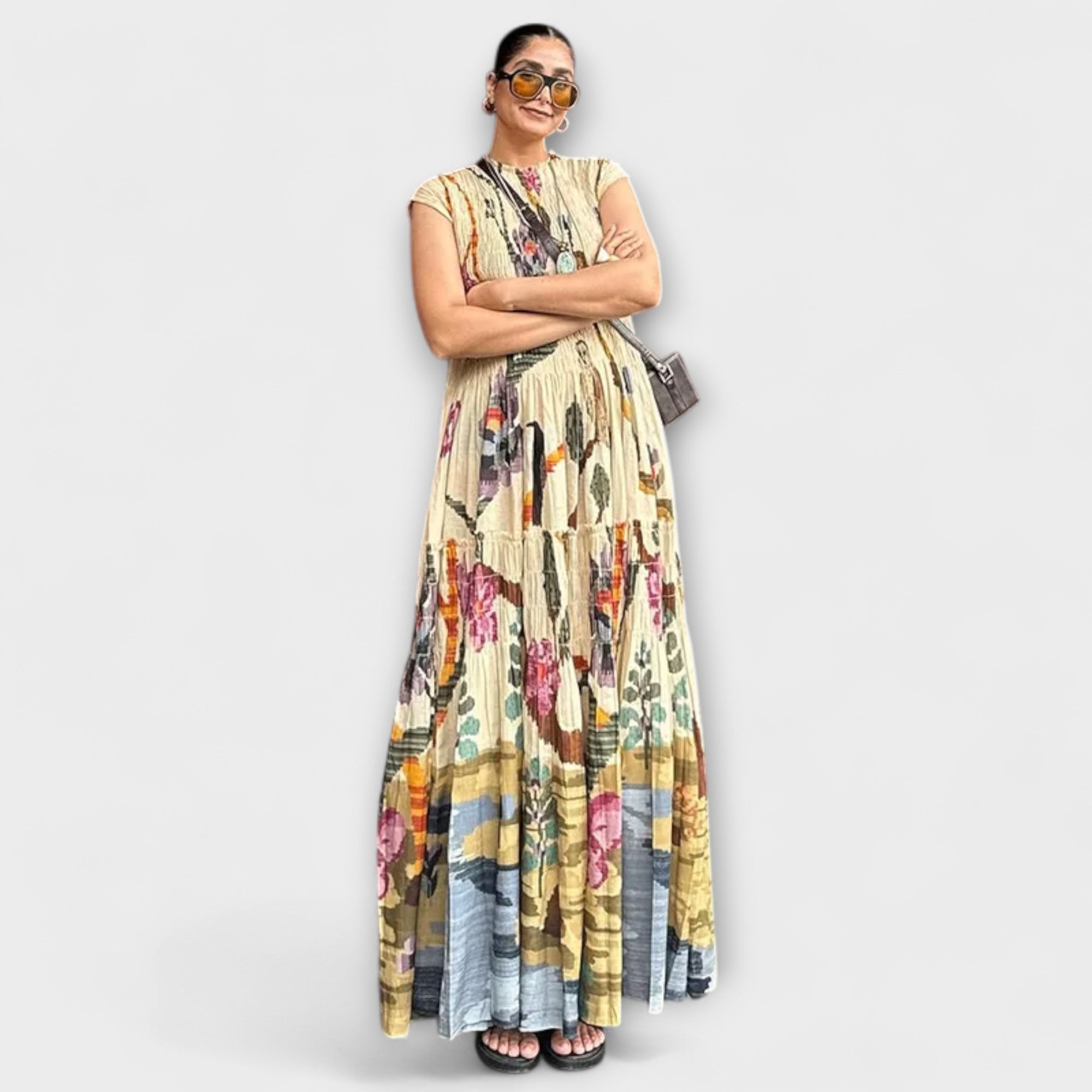 Abito Elegante Plissettato a Maniche Lunghe