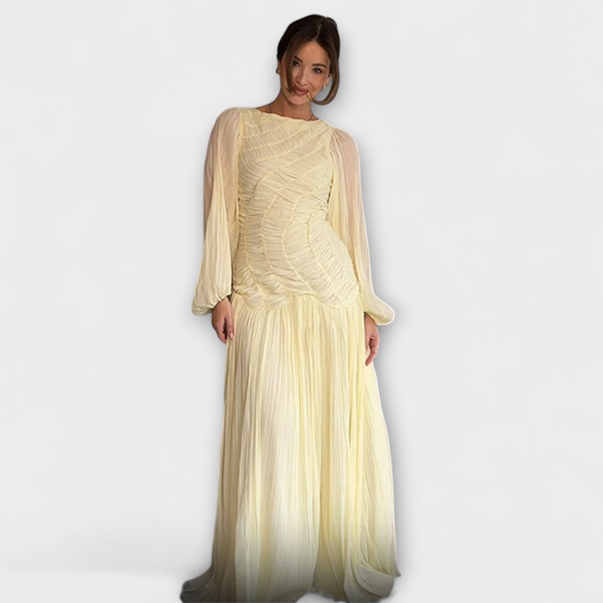 Abito Elegante Plissettato a Maniche Lunghe