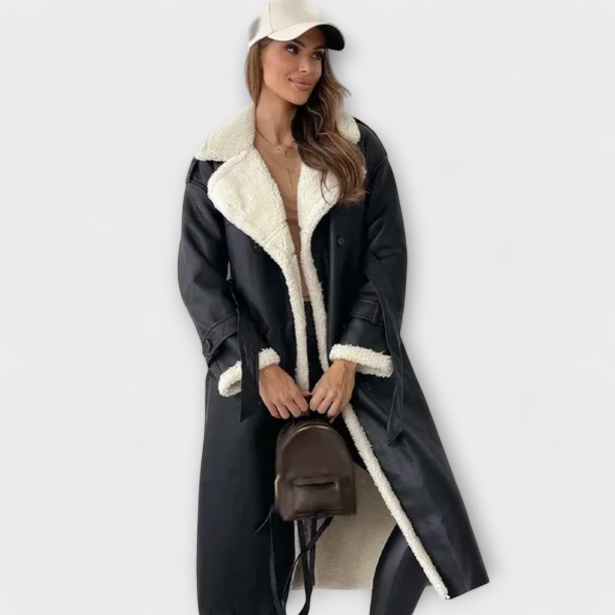Maria – Giacca classica lunga con fodera in pile e colletto in peluche