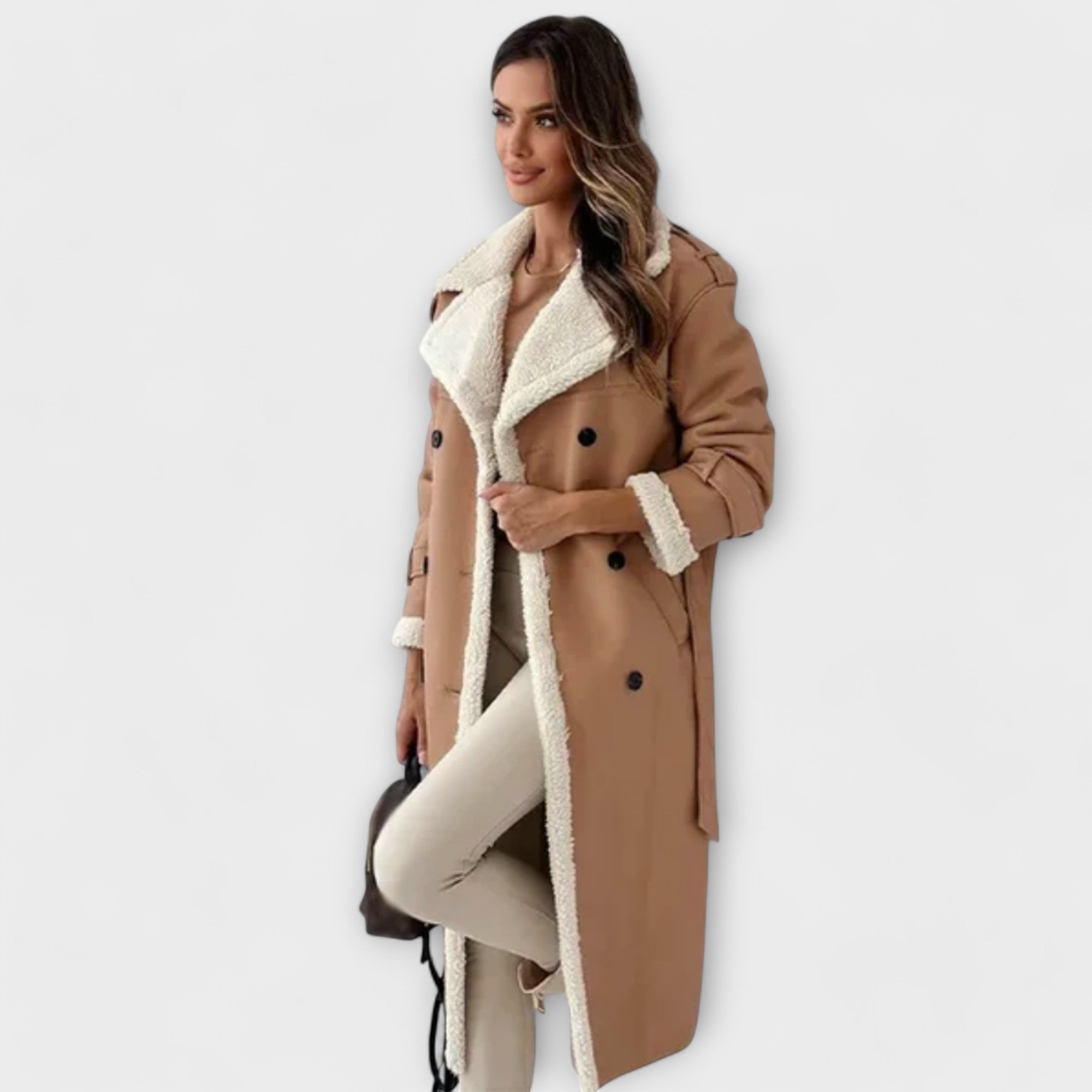 Maria – Giacca classica lunga con fodera in pile e colletto in peluche