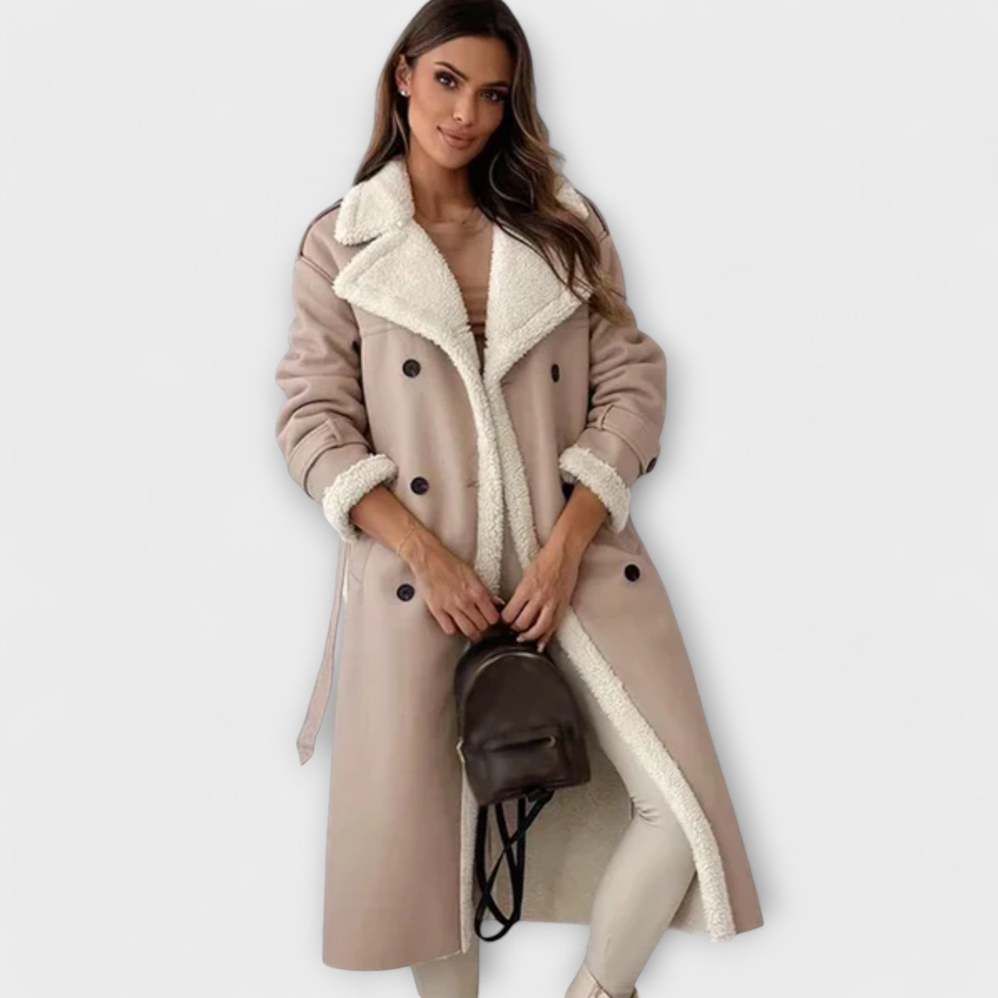 Maria – Giacca classica lunga con fodera in pile e colletto in peluche