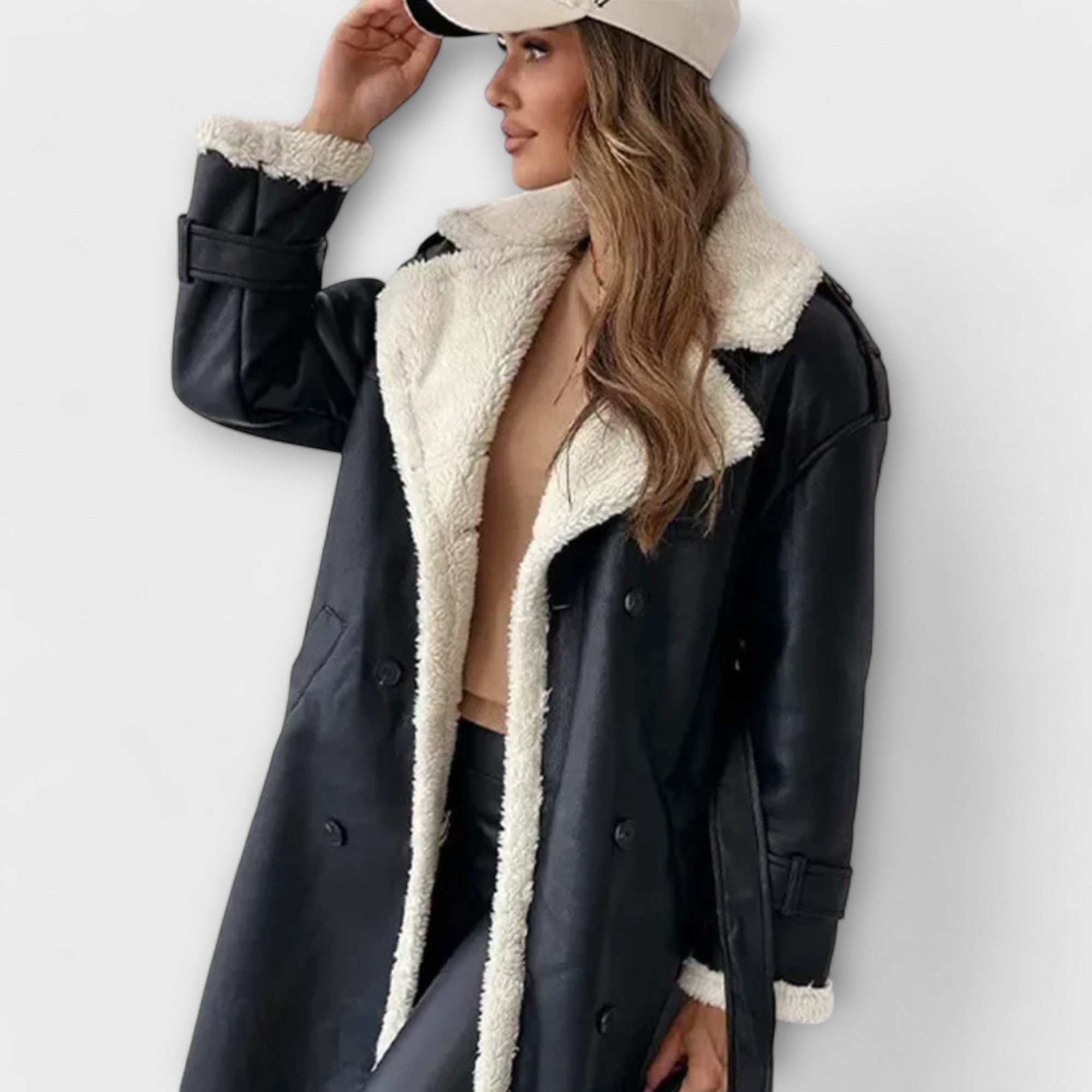 Maria – Giacca classica lunga con fodera in pile e colletto in peluche