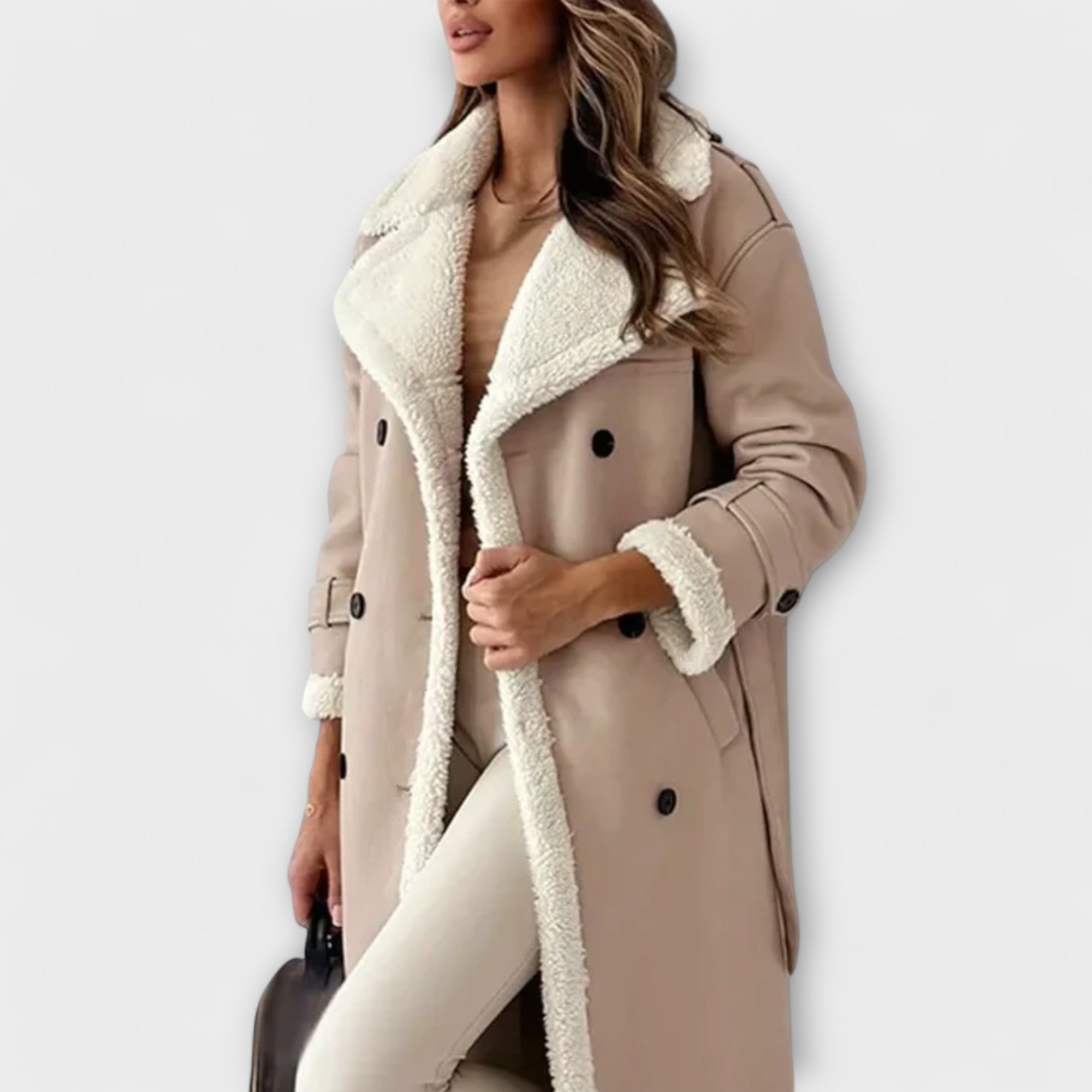 Maria – Giacca classica lunga con fodera in pile e colletto in peluche