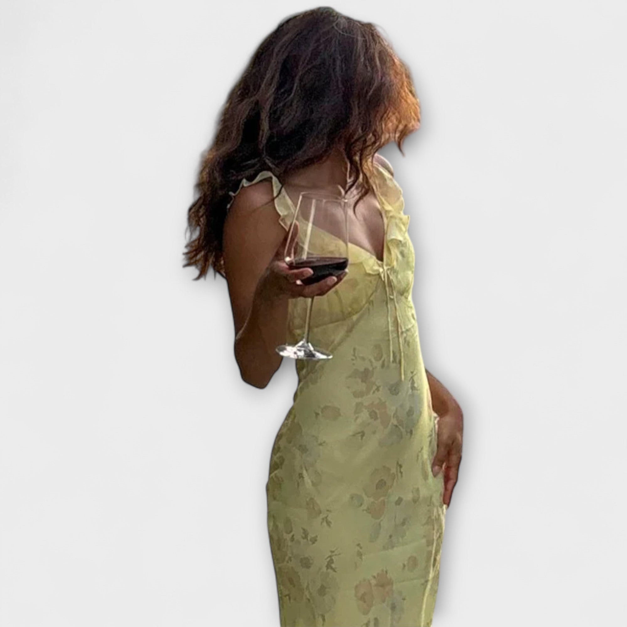 Abito Maxi Plunge con Stampa Floreale Kryptografica