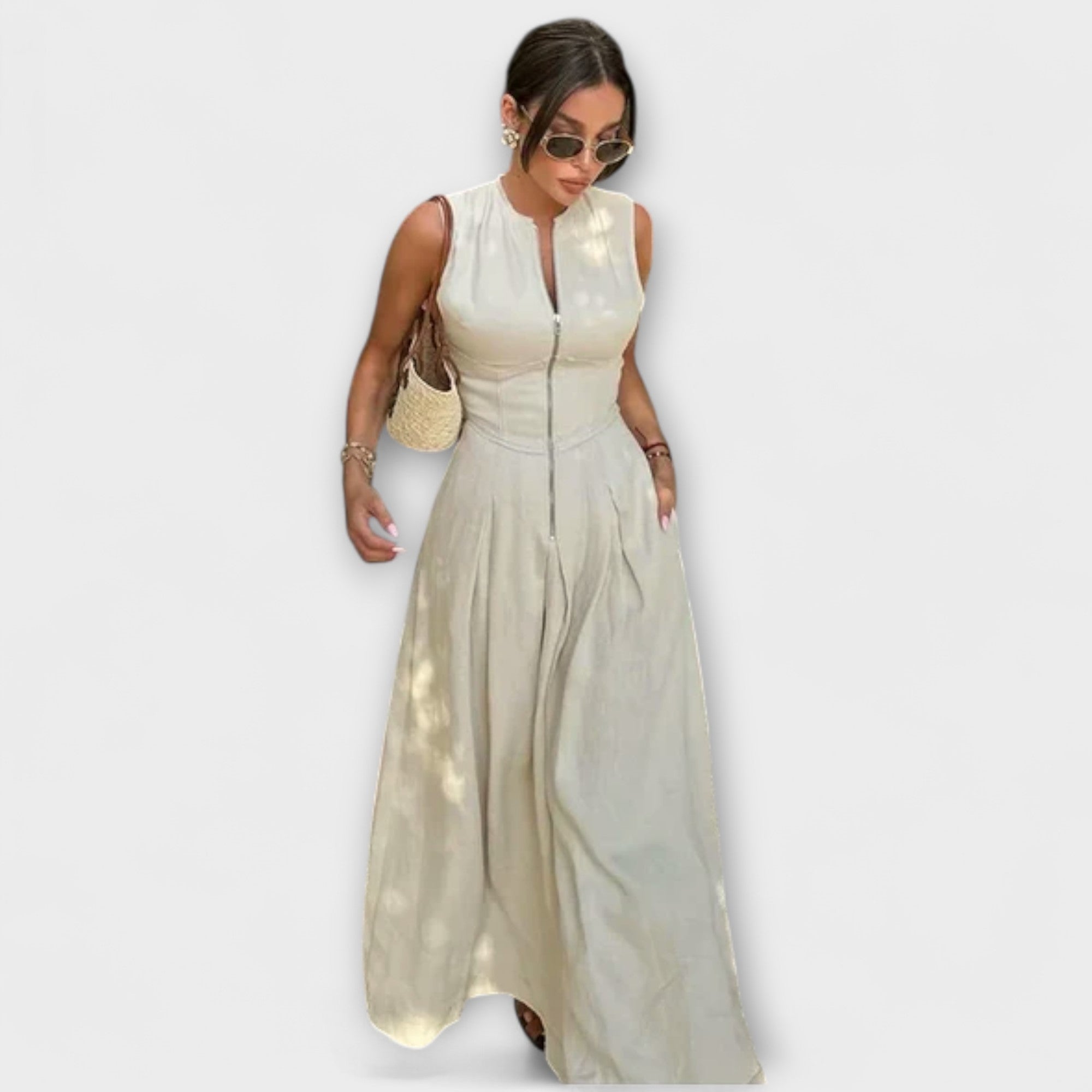 Abito midi bodycon senza maniche plissettato