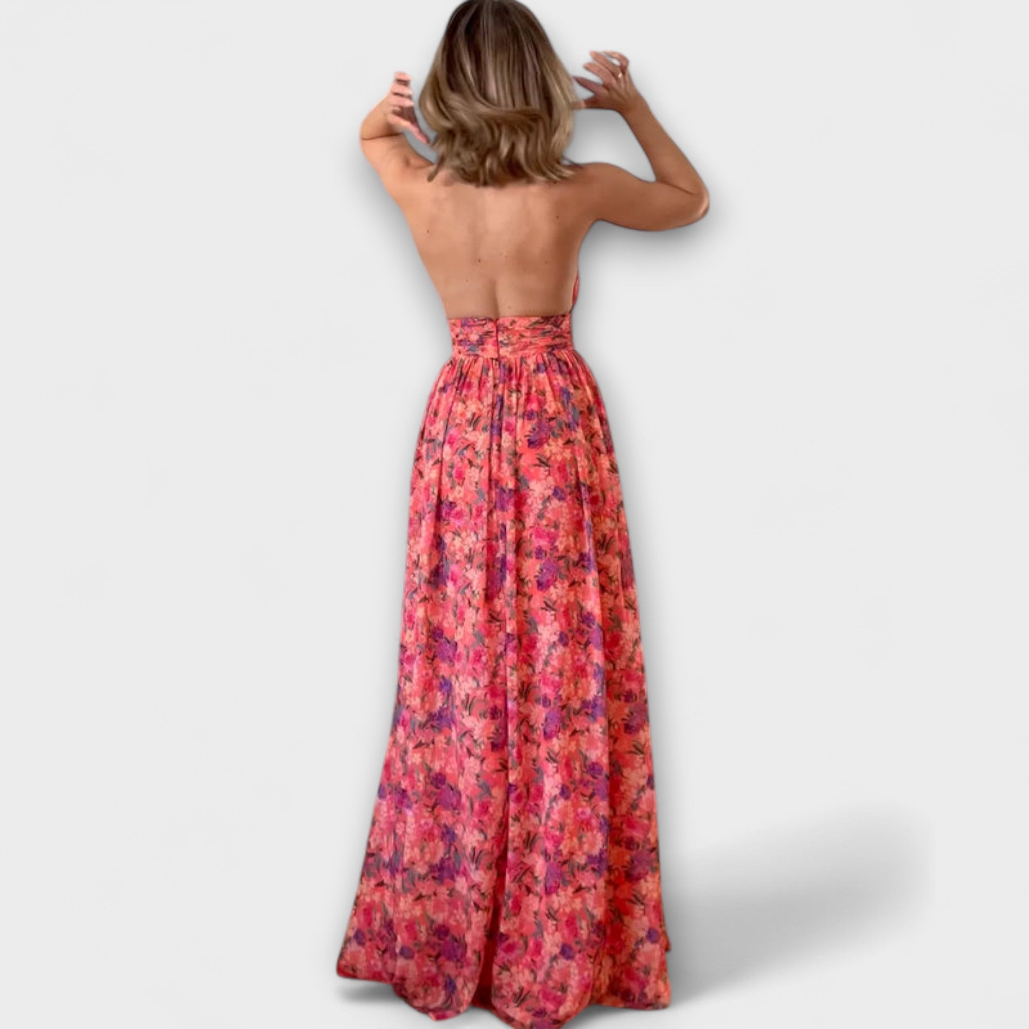Nortrud - Abito Maxy senza schiena con motivo floreale