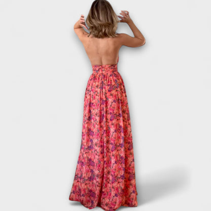 Nortrud - Abito Maxy senza schiena con motivo floreale