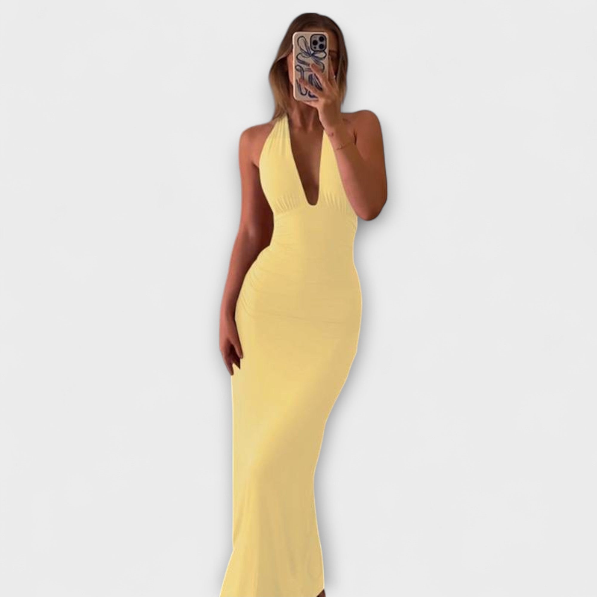 Abito da gala raffinato senza schiena con scollo a halterneck