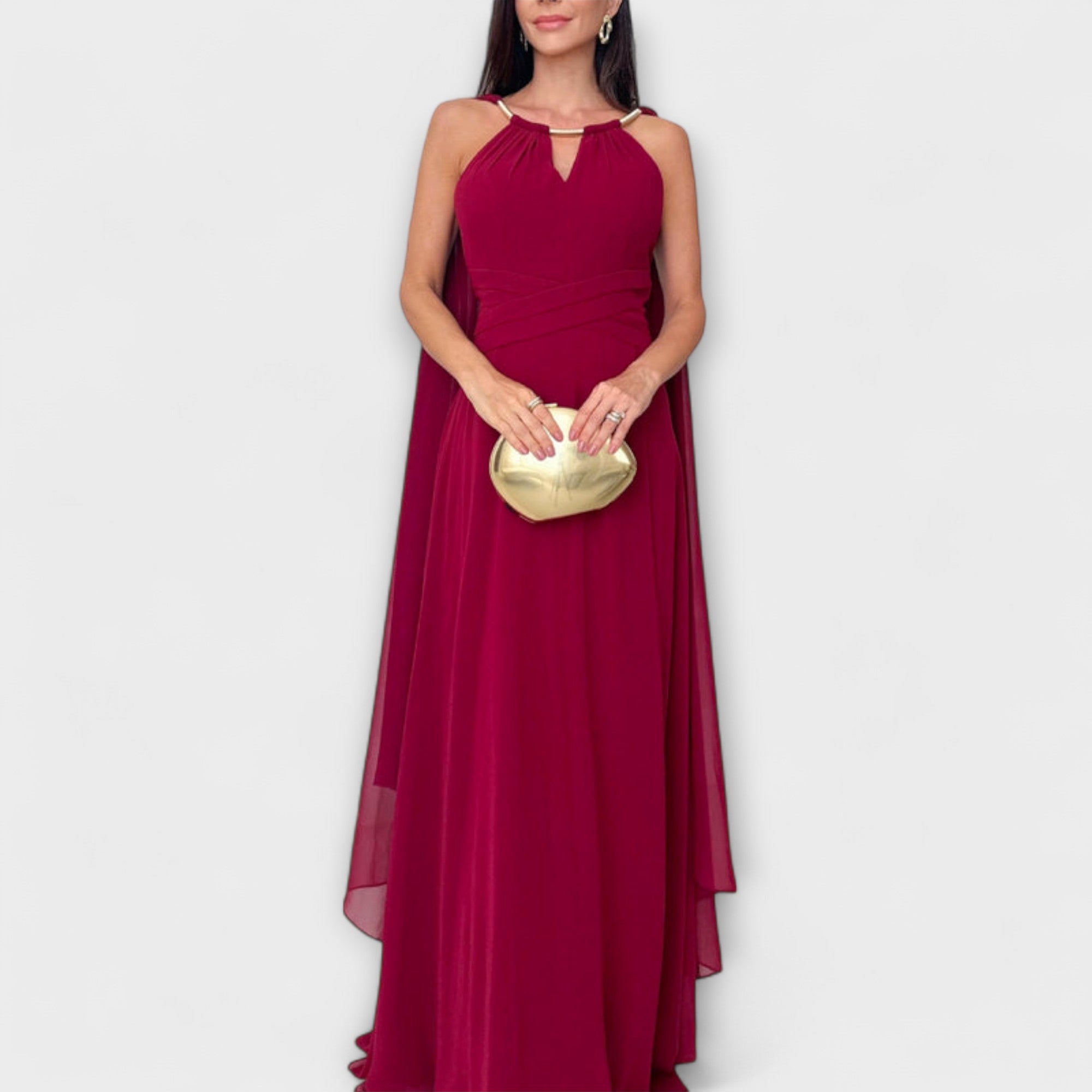 Mabel - Elegante Maxidress con maniche a cappotto e spacco alto