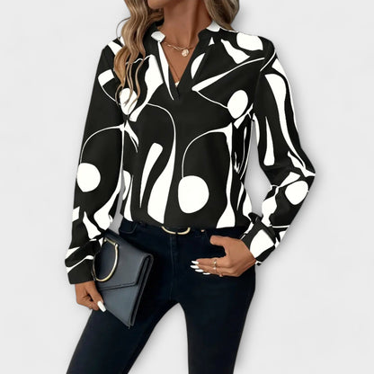 Elegante camicia a maniche lunghe con scollatura a V