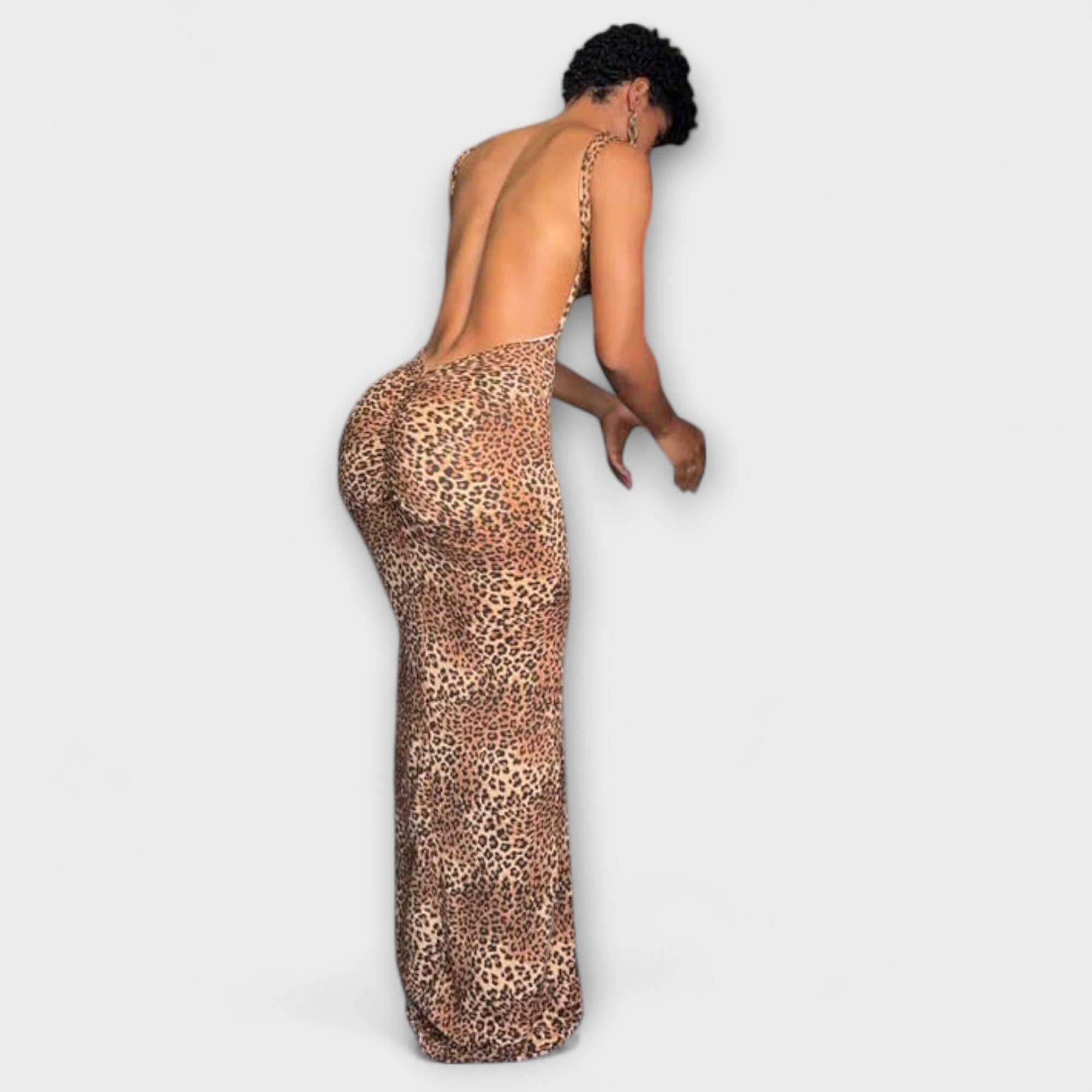 Della - Maxidress con stampa leopardata e schiena scoperta