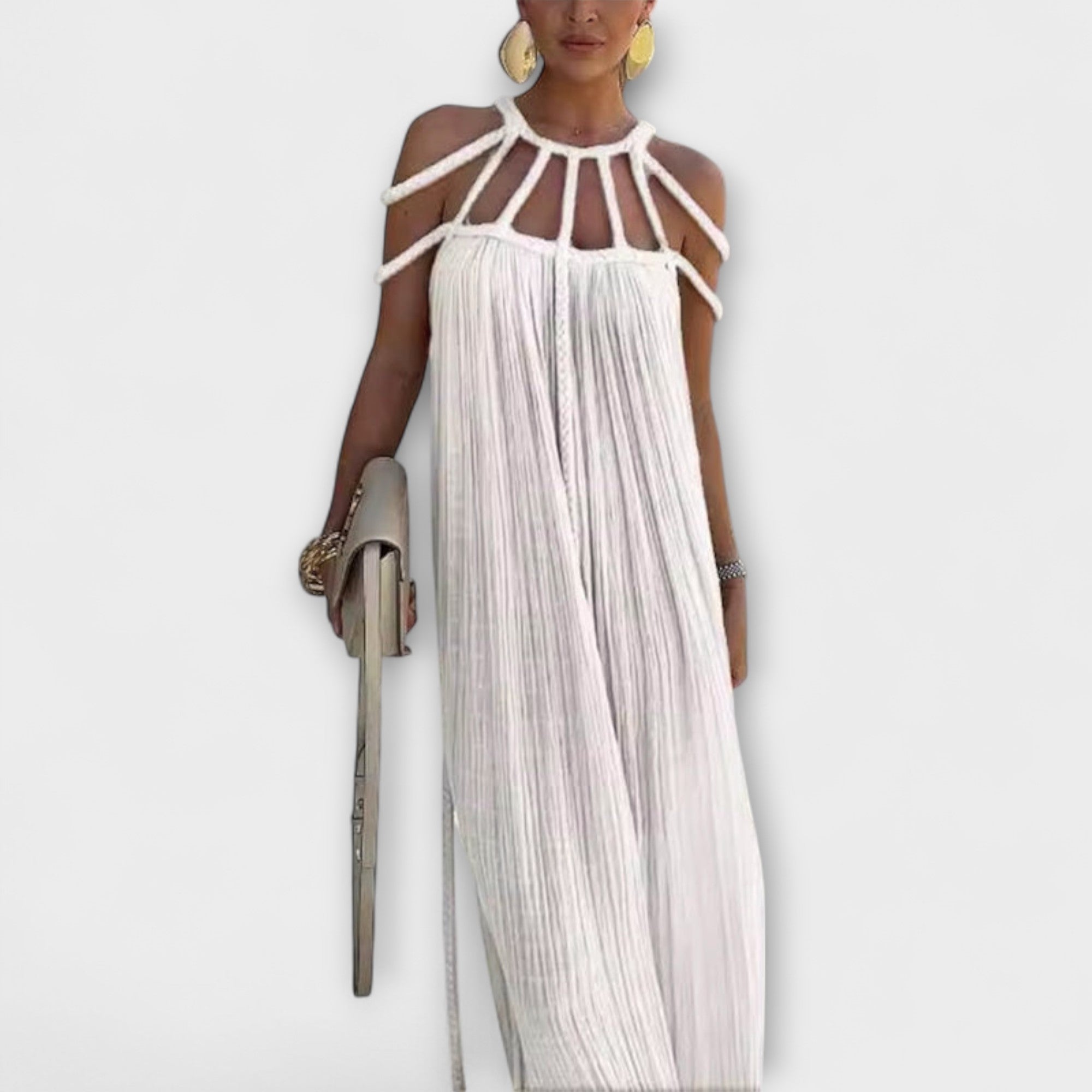 Briar - Un elegante abito maxi in tessuto misto con trecce drappeggiate