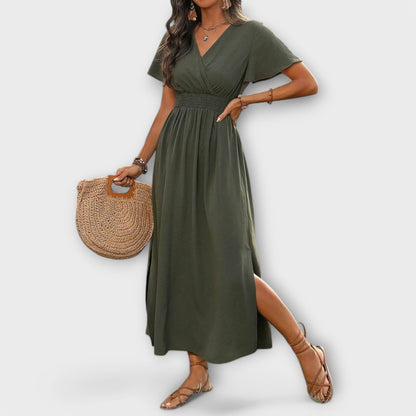 Heather - Elegante abito boho con scollatura a V e maniche lunghe