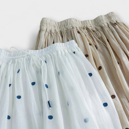 Gonna a pois giocosa in cotone-lino