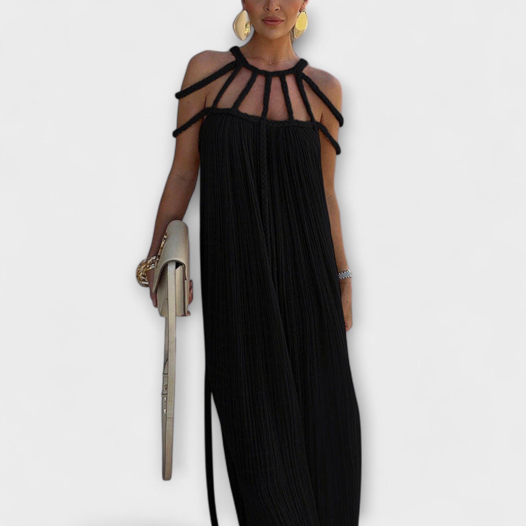 Briar - Un elegante abito maxi in tessuto misto con trecce drappeggiate