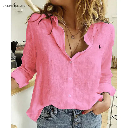 R. Ꮮаᴜгеn Camicia in Lino con Bottoni
