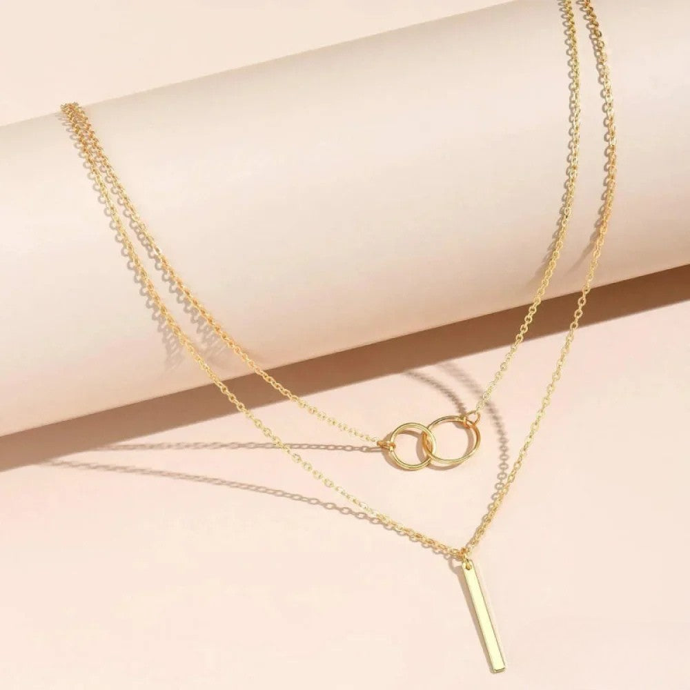 Collana con Pendente Doppio Cerchio Oro Retro