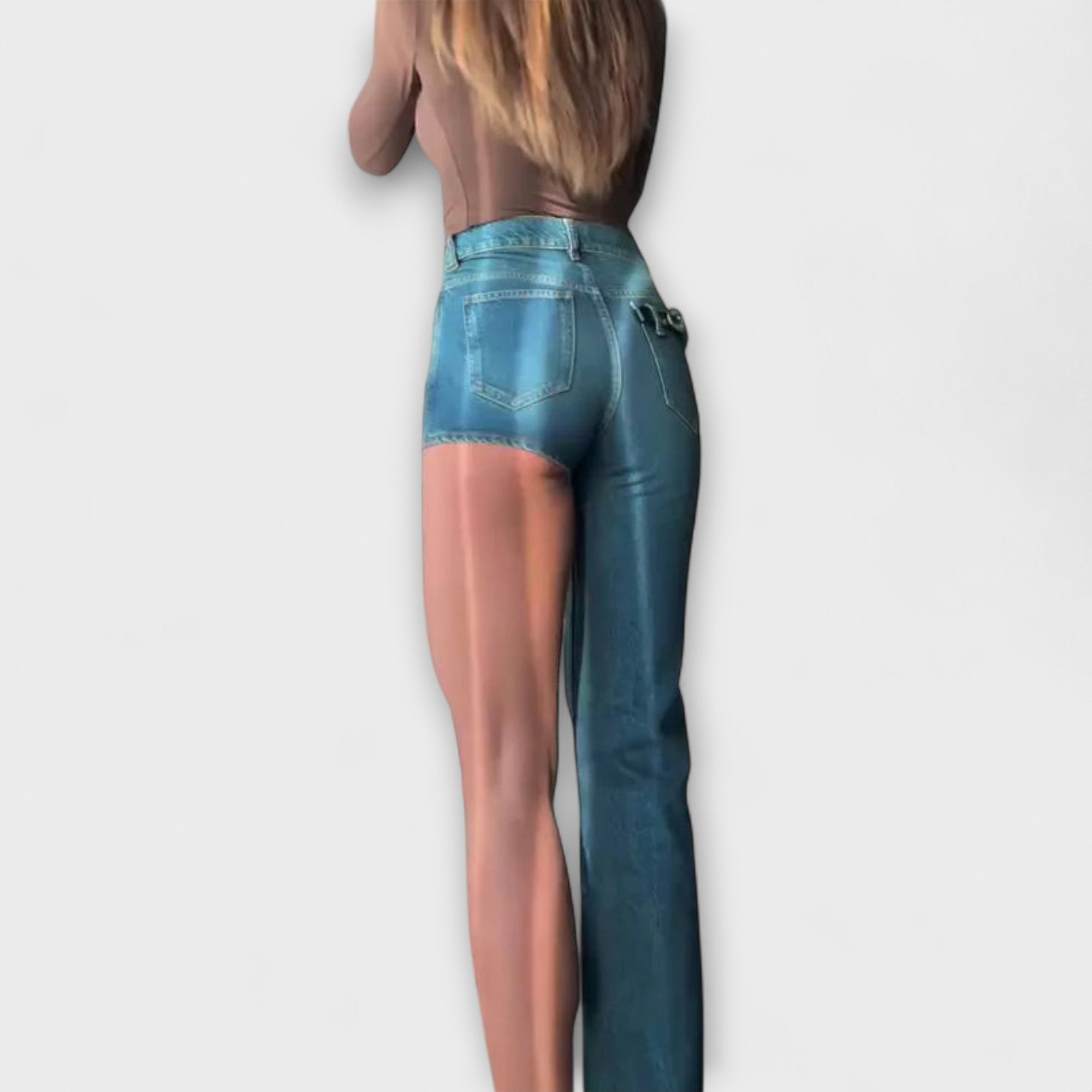 Astra - Pantaloni corti in denim asimmetrici alla moda con una spallina